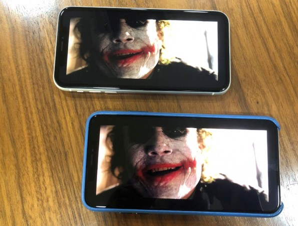 Apple iPhone XR placed above the iPhone XS Max for video viewing experience comparison.