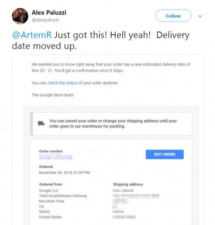 Google has expedited the Pixel Slate shipping in US region ahead of Thanksgiving festival.Alex Paluzzi/Twitter (screen-grab)