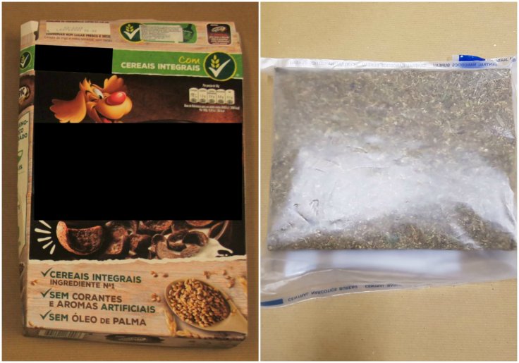 The bundled package of cannabis was concealed in a cereal box The bundled package of cannabis was concealed in a cereal box