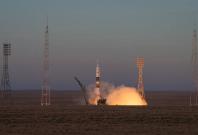 A Soyuz booster rocket launched the Soyuz MS-11 spacecraft from the Baikonur Cosmodrome in Kazakhstan on Monday, Dec. 3, 2018, carrying Soyuz Commander Oleg Kononenko of Roscosmos, and astronauts Anne McClain of NASA and David Saint-Jacques of the Canadia