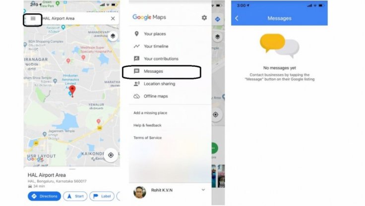 Google Maps now gets Message option so that users can communicate with nearby shop owners via texts.KVN Rohit/IBTimes India