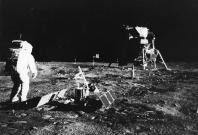 The Chinese National Space Administration has released the images kf the "dark" side of the moon taken by Chang'e-4. Pictured: Apollo 11 astronaut Edwin 'Buzz' Aldrin deploys a scientific experiment package on the surface of the moon. In the background is