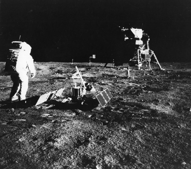 The Chinese National Space Administration has released the images kf the "dark" side of the moon taken by Chang'e-4. Pictured: Apollo 11 astronaut Edwin 'Buzz' Aldrin deploys a scientific experiment package on the surface of the moon. In the background is