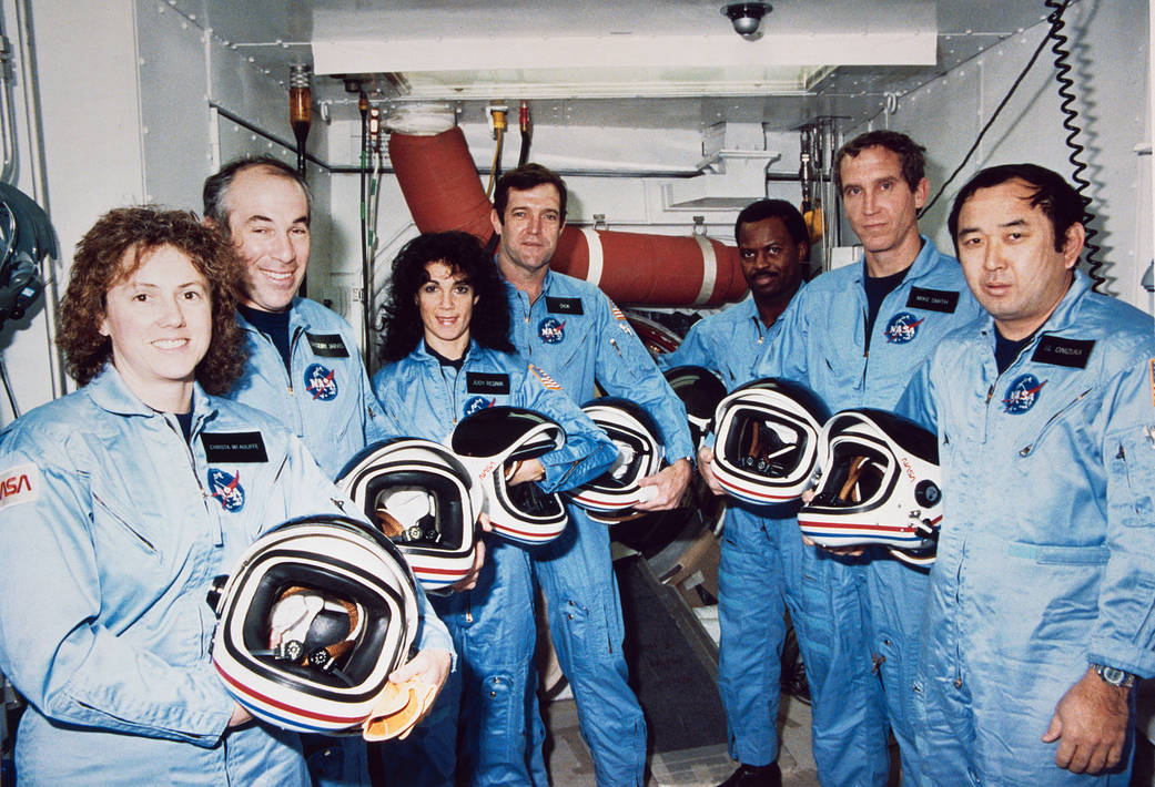 NASA lost seven of its own on the morning of Jan. 28, 1986, when a booster engine failed, causing the Shuttle Challenger to break apart just 73 seconds after launch. In this photo from Jan. 9, 1986, the Challenger crew takes a break during countdown train