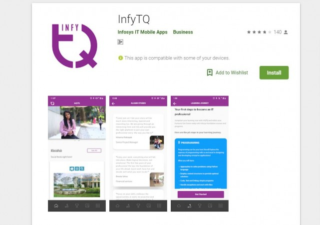 InfyTQ for Android app on Google Play store.Google Play Store (screen-grab)