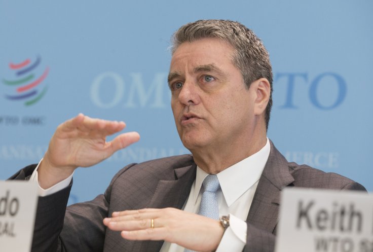 Roberto Azevedo, Director-General of the World Trade Organization (WTO), gestures at a press conference in Geneva, Switzerland, April 2, 2019. The World Trade Organization (WTO) on Tuesday lowered its forecast for global trade growth this year from 3.7 pe