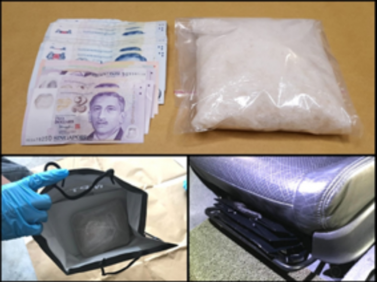 Cash and ‘Ice’ seized in front passenger seat of car during CNB’s operation on 22 April 2019