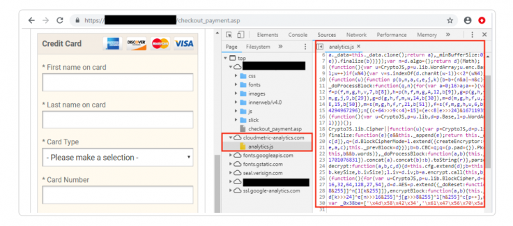 Payment page of PrismWeb online store loads Mirrorthiefâ€™s skimming script