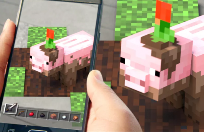 A teaser for Minecraft: Earth showed a pig from the game.Microsoft's YouTube Channel