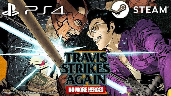 Pictured: "No More Heroes: Travis Strikes Again" PS4 Steam Banner found on official 