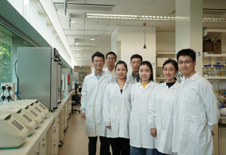 Researchers from DiSTAP and NUS who developed the new Guanine/Thymine (GT) DNA assembly technology, in their lab (from left to right): Kang Zhou (Principal Investigator, DiSTAP), Ngayu Poon (Research Engineer, DiSTAP), Yurou Liu (PhD Student, NUS), Wenbo 