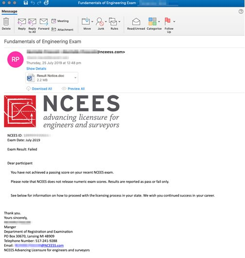 NCEES-themed phishing email  