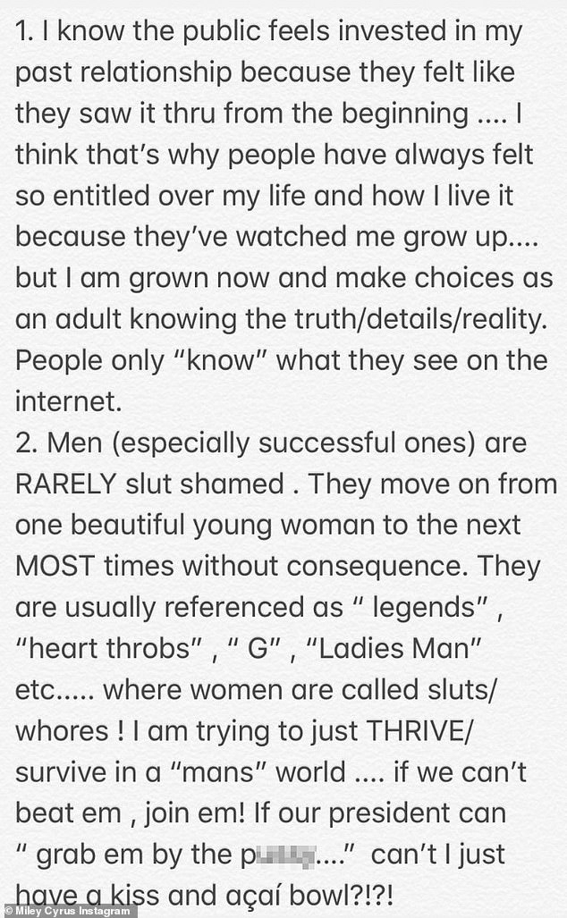 MIley Cyrus Instagram Rant Post