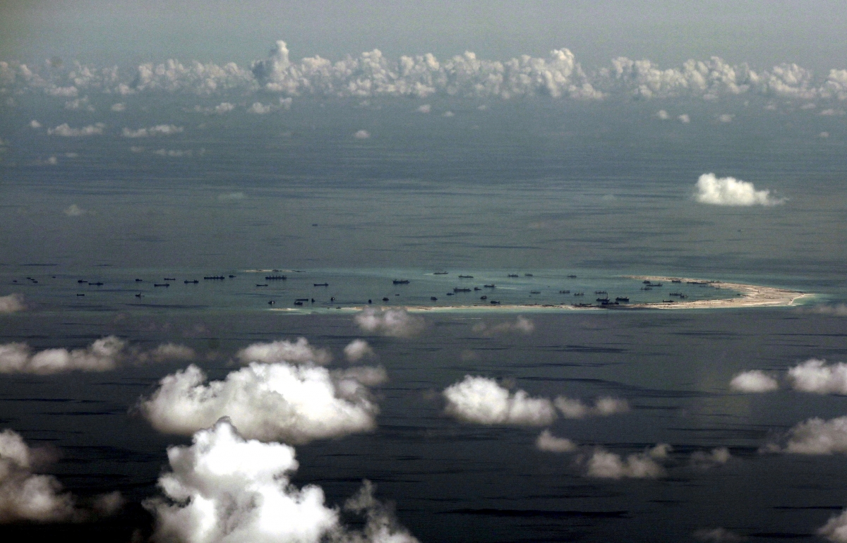 Land reclamation by China on mischief reef in the Spratly Islands in the South China Sea, west of Palawan, Philippines.