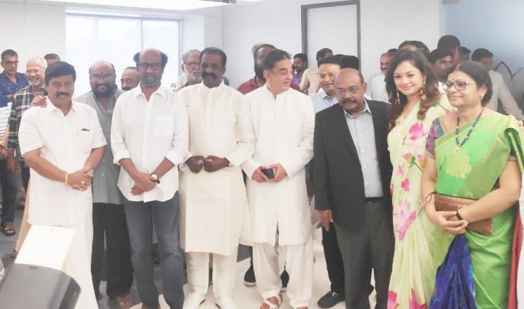 Vairamuthu with Rajinikanth and Kamal Haasan