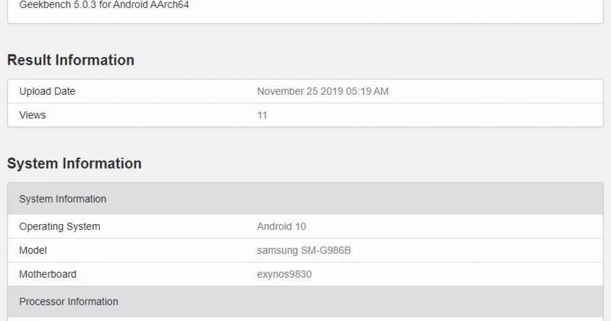 Serial Number S11 Samsung Galaxy S11, peeped through GeekBench hints at 12GB RAM...