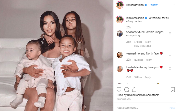 Kim Kardashian West with her three kids