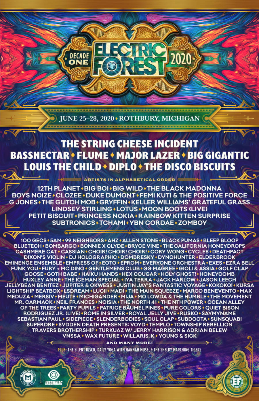 Electric Forest Festival 2020 Lineup of Flume, Major Lazer, and