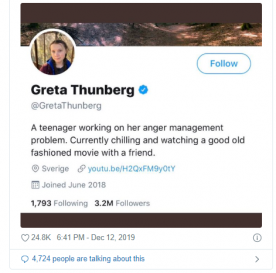 Greta Thunberg twitter bio
