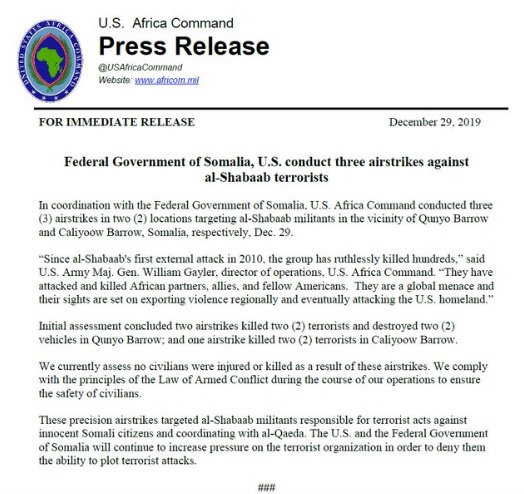 US Africa command statement