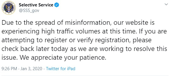 Selective Service's tweet Selective Service's tweet