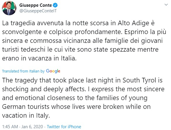 Italian PM's tweet