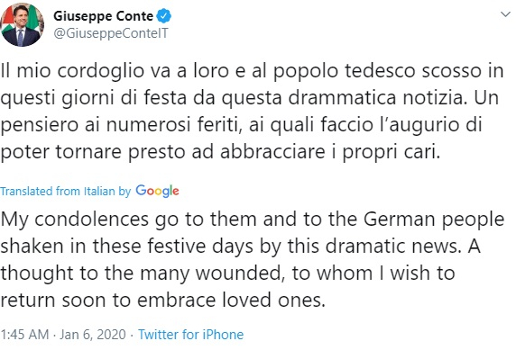 Italian PM's tweet