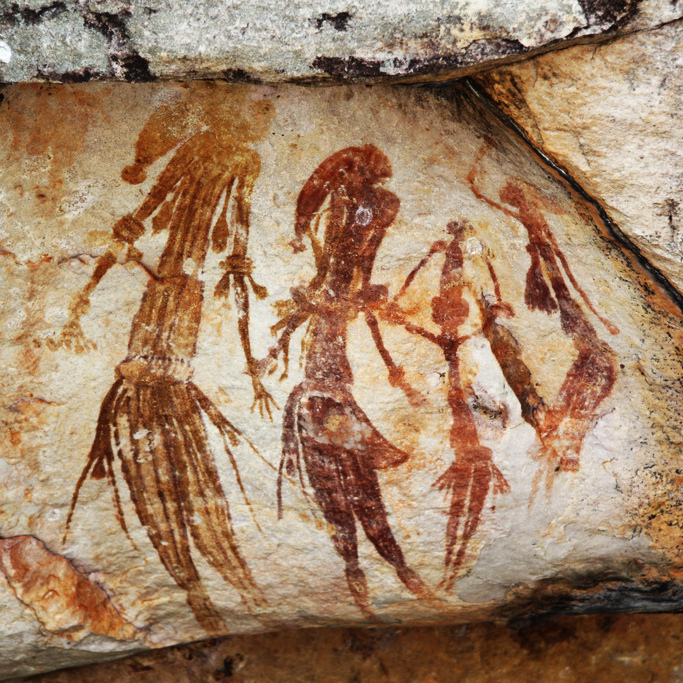 	Bradshaw rock paintings in the Kimberley region of Western Australia, taken at a site off Kalumburu Road near the King Edward River.