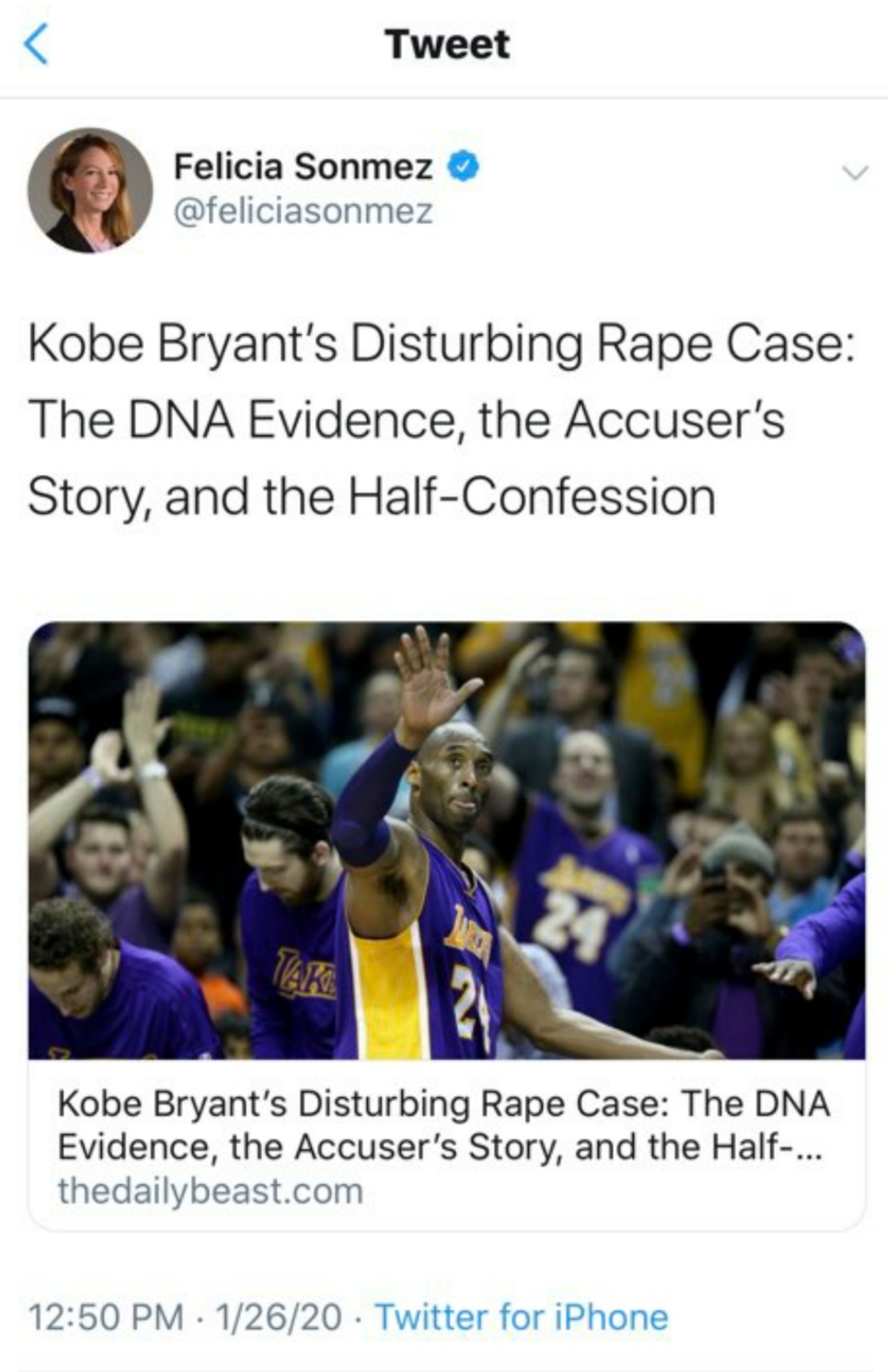 Felicia Sonmez Rape Tweet On Kobe Bryant