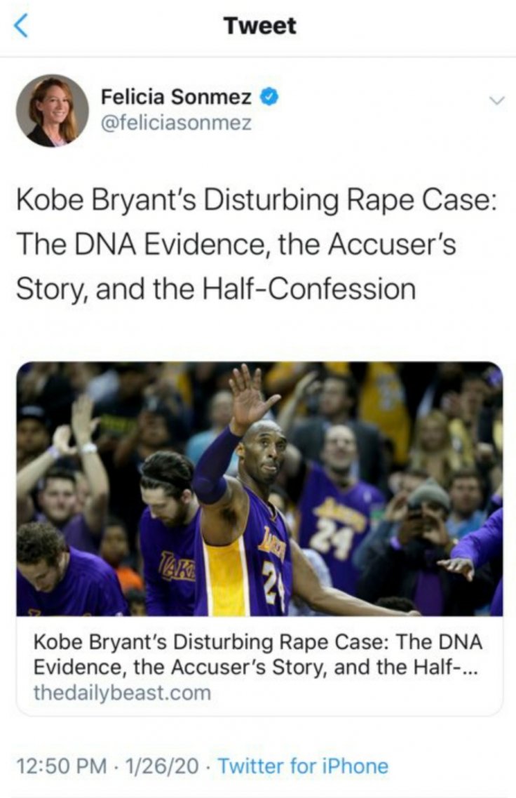 Felicia Sonmez Rape Tweet On Kobe Bryant