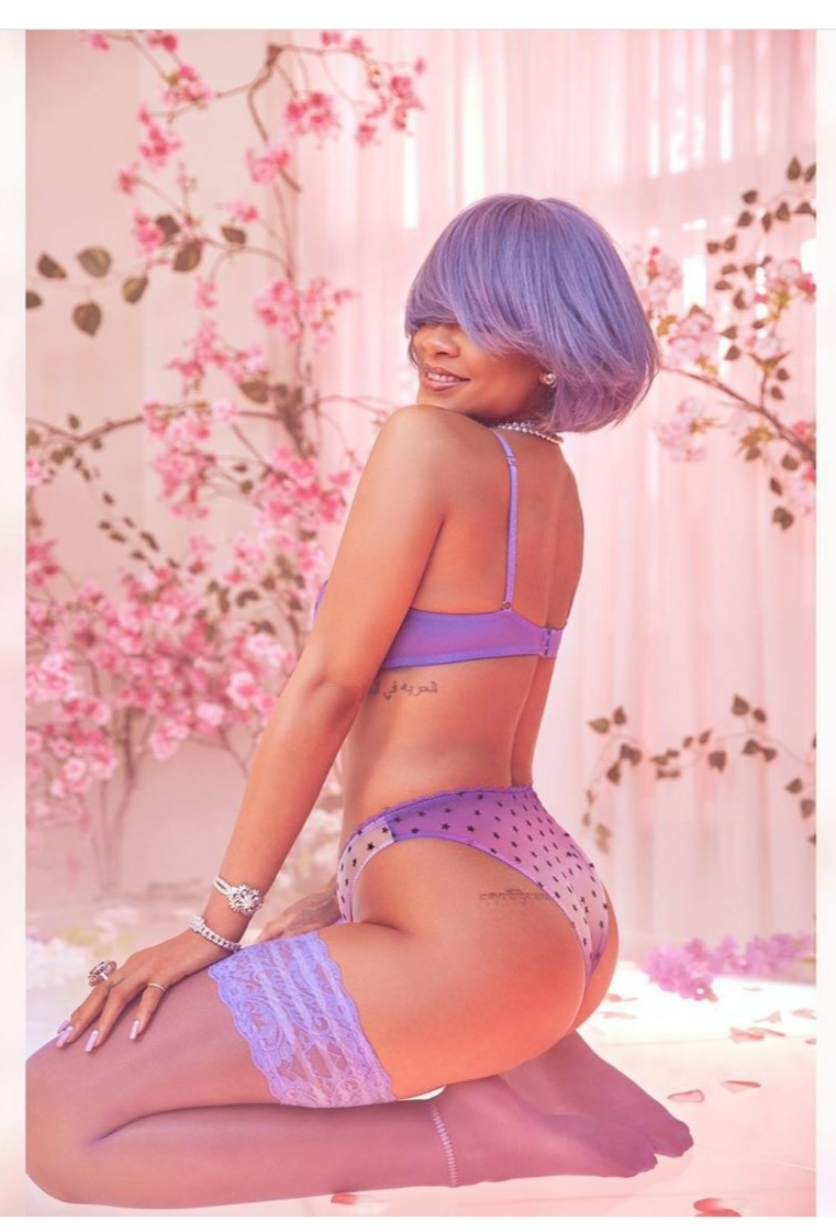 Rihanna Poses In Lavender Lingerie And Wig For Valentine S