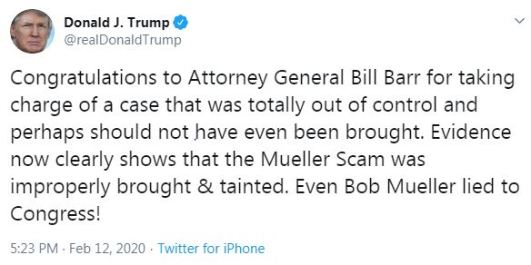 Trump tweet on William Barr