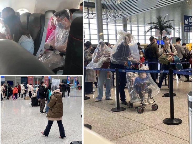 People spotted wrapping themselves in plastic covers People spotted wrapping themselves in plastic covers