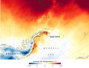 High temperatures are seen on the Antarctic Peninsula