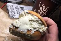 Bagel overloaded with herb cream cheese Bagel overloaded with herb cream cheese
