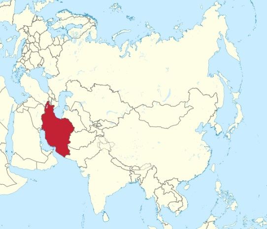 Iran on map of Asia 