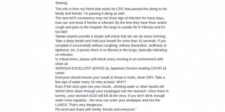 Fake forward message on Coronavirus