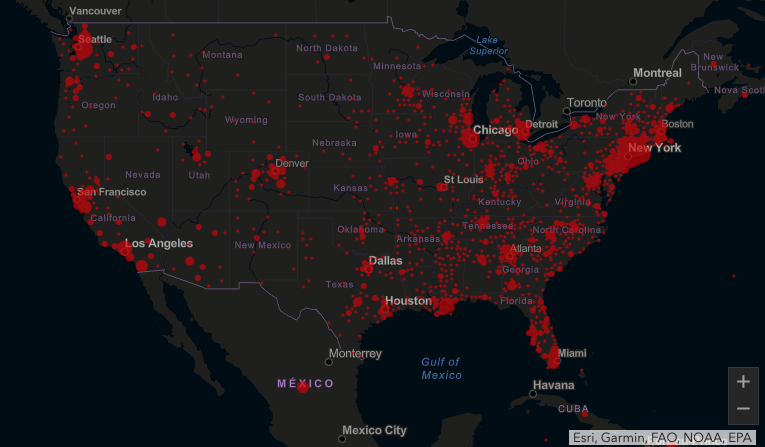 COVID-19 cases in US as of 23rdMarch.