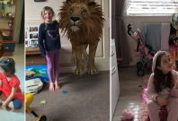 Kids pose with wild animals using Google 3D Animals feature