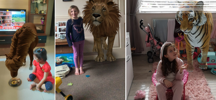 Kids pose with wild animals using Google 3D Animals feature