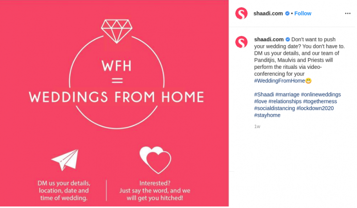 Shaadi.com has started the initiative 'Weddings From Home' amid the Coronavirus lockdown