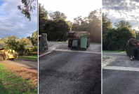 A person uses war tank to dump garbage in Australia during lockdown A person uses war tank to dump garbage in Australia during lockdown