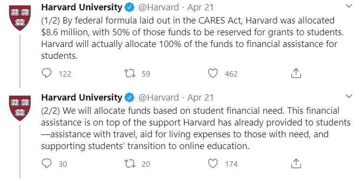 Harvard University tweet