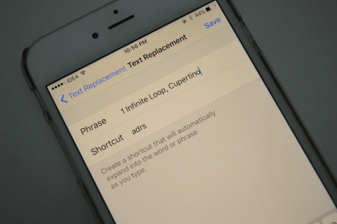 iOS text replacement feature