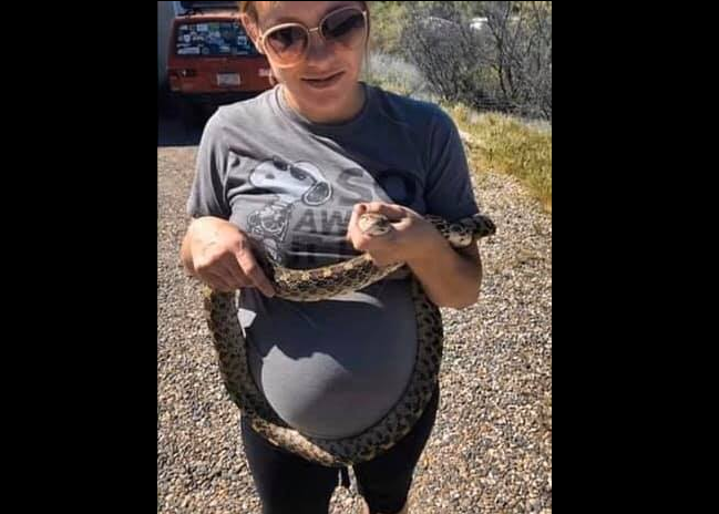 Arizona woman, who is 7-months pregnant, saves a 6-foot long snake from a road.  