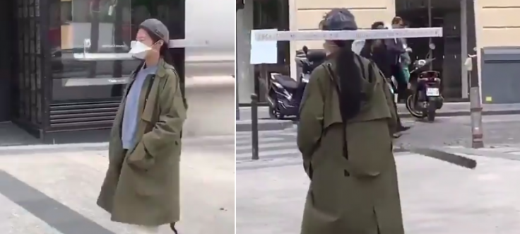 Social distancing done right? A woman walks with this unique headgear in Paris 