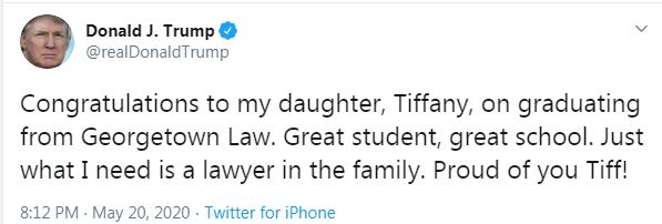 Donald Trump Tweet congratulating Tiffany Trump Donald Trump Tweet congratulating Tiffany Trump