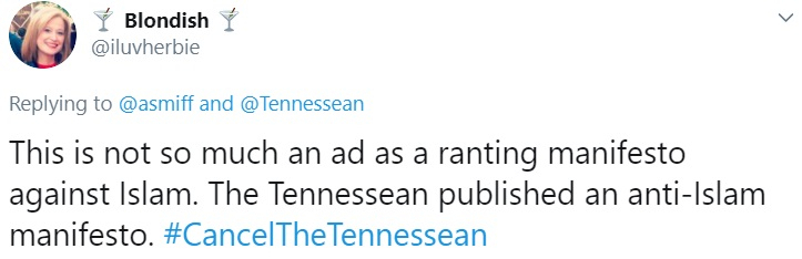 Tennessean ad outrage