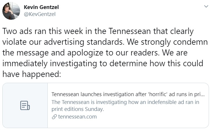 Tennessean ad outrage