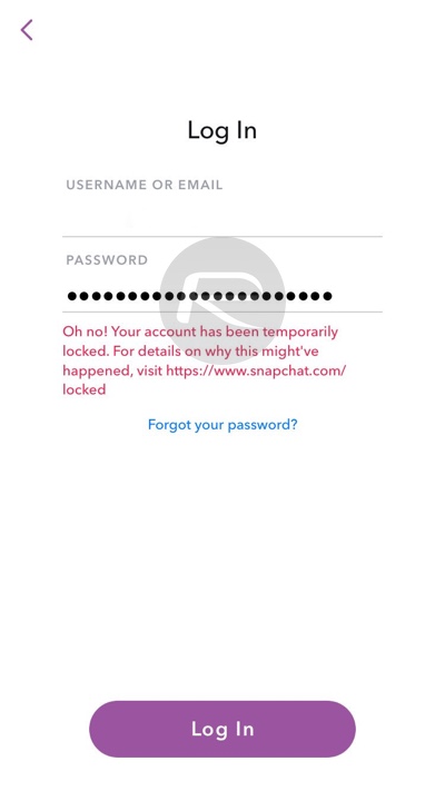 Snapchat account locked issue